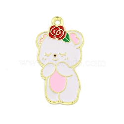 Valentine's Day Alloy Enamel Pendants, Golden, Bear Charm, Flower, 28x14.5x1mm, Hole: 1.6mm(ENAM-Z015-03G-08)