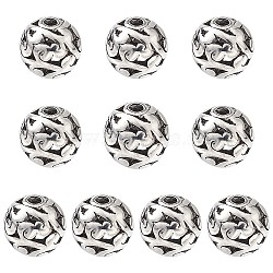Tibetan Style Hollow Alloy Beads, Round, Antique Silver, 11mm(TIBEB-YW0001-11AS)