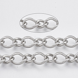 304 Stainless Steel Curb Chains, Twisted Chains, with Spool, Unwelded, Textured, Stainless Steel Color, Big Link: 13.5x10x2mm, Small Link: 10x7.5x2mm, about 32.8 Feet(10m)/roll(STAS-R100-30)