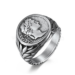 Caesar Pattern 304 Stainless Steel Finger Rings, Stainless Steel Color, US Size 11(20.6mm)(FS-WG94254-05)