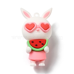 PVC Plastic Cartoon Big Pendants, Rabbit Charms, for DIY Keychain Making, Pink, 57.2x32x25mm, Hole: 2.5mm(X-PVC-Q095-04A)