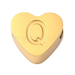 Ion Plating(IP) Tarnish Resistant 304 Stainless Steel Beads, Heart with Letter, Golden, Letter Q, 7x8x3mm, Hole: 2mm(STAS-H219-16G-Q)