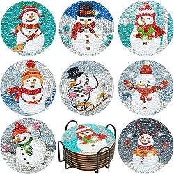 DIY Christmas Coaster Diamond Painting Set with Holder, Including Resin Rhinestones, Pen, Tray & Glue Clay, Mixed Color, 100mm(PW-WG26351-01)