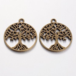 Tibetan Style Alloy Pendants, Tree of Life, Cadmium Free & Nickel Free & Lead Free, Antique Bronze, 29x25x1.5mm, Hole: 2mm(X-TIBEP-5347-AB-FF)