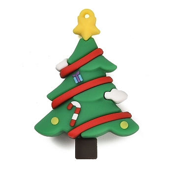 Christmas PVC Big Pendants, Christmas Tree, 59x40.5x23.5mm, Hole: 2mm