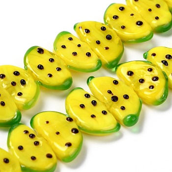 Handmade Lampwork Beads Strands, Fruit, Yellow, 10x18.5x5mm, Hole: 1.6mm, about 25pcs/strand, 9.76 inch(24.8cm)