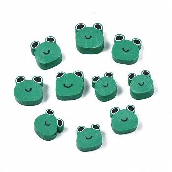 Handmade Polymer Clay Beads, Frog, Sea Green, 8~10x7.5~10x3.5~4mm, Hole: 1.2mm