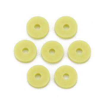 Eco-Friendly Handmade Polymer Clay Beads, Disc/Flat Round, Heishi Beads, Green Yellow, 8x0.5~1mm, Hole: 2mm, about 13000pcs/1000g