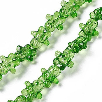 Transparent Glass Beads, Ginger Man, for Christmas, Lime Green, 15x14x7mm, Hole: 1mm, about 50pcs/strand, 27.17''~27.95''(69~71cm)