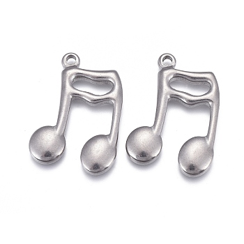 304 Stainless Steel Pendants, Musical Note, Stainless Steel Color, 29x19x3mm, Hole: 1.8mm