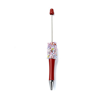 Plastic Beadable Pens, Resin Rhinestone Ball-Point Pen, for DIY Personalized Pen, FireBrick, 145x16mm