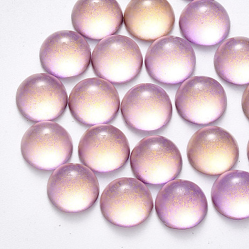 Transparent Spray Painted Glass Cabochons, with Glitter Powder, Half Round/Dome, Plum, 20x10mm.