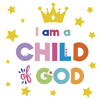 PVC Wall Stickers, for Wall Decoration, Word I am a CHILD of GOD, Star Pattern, 390x800mm