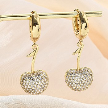 Cherry Brass Micro Pave Cubic Zirconia Hoop Earrings, Rack Plating, Long-Lasting Plated, Lead Free & Cadmium Free, Real 18K Gold Plated, Clear, 42.5x14.5mm