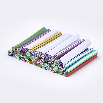 Handmade Polymer Clay Nail Art Decoration, Fashion Nail Care, No Hole Tubes, Leaf, Mixed Color, 49~52x5~6x2.5~4mm