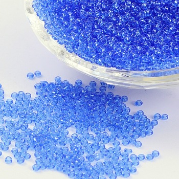11/0 Grade A Transparent Glass Seed Beads, Round, Cornflower Blue, 2x1.5mm, Hole: 0.8mm, about 3000pcs/50g