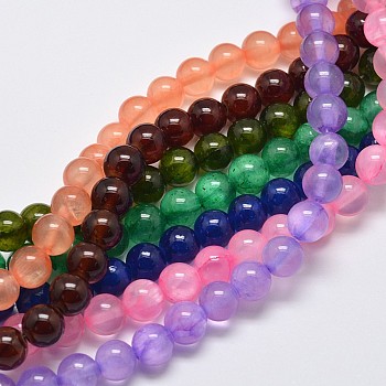 Dyed Natural Green Jade Beads Strands, Round, Mixed Color, 4mm, Hole: 1mm, about 90pcs/strand, 15.74 inch