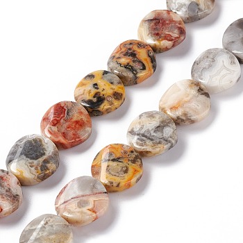 Natural Crazy Lace Agate Beads Strands, Twist Flat Round, 16x6~7mm, Hole: 1mm, about 25pcs/strand, 15.75''(40cm)