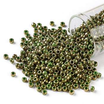 TOHO Round Seed Beads, Japanese Seed Beads, (1702) Gilded Marble Green, 8/0, 3mm, Hole: 1mm, about 10000pcs/pound