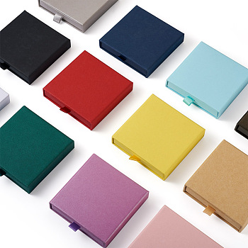 12Pcs 12 Colors Paper Drawer Boxes, with Black Sponge Inside, for Bracelets, Earrings, Necklace Storage, Square, Mixed Color, 7.8~8x8x1.7~1.75cm, 1pc/color