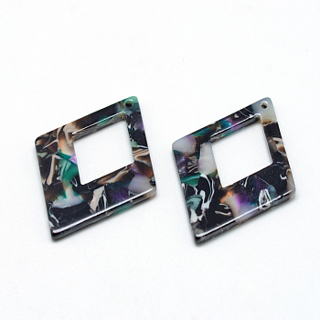 Cellulose Acetate(Resin) Pendants, Rhombus, Turquoise, 37x27.5x2.5mm, Hole: 1.5mm, side length 22.5mm