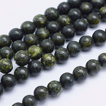 Natural Serpentine/Green Lace Stone Beads Strands, Round, 4.5mm, Hole: 0.8mm, about 90pcs/strand, 15 inch(38cm)