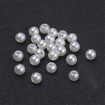 Creamy White Chunky Imitation Loose Acrylic Round Spacer Pearl Beads for Kids Jewelry, 4mm, Hole: 1mm