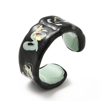 Sparkling Enamel Twist Wave Open Cuff Ring, Alloy Jewelry for Women, Black, US Size 6 1/2(16.9mm)