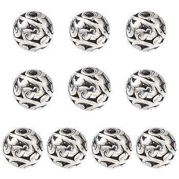 Tibetan Style Hollow Alloy Beads, Round, Antique Silver, 11mm