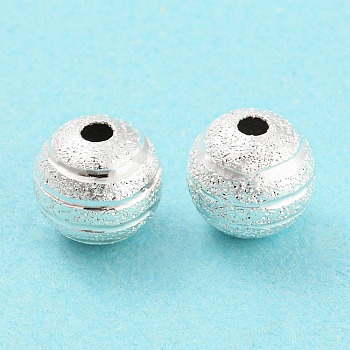 Brass Beads, Cadmium Free & Lead Free, Textured, Round, 925 Sterling Silver Plated, 8x7.5mm, Hole: 1.5mm