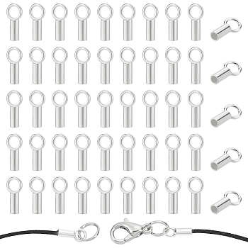 Elite 50Pcs Sterling Silver Cord Ends, Column, Silver, 7x3x1.5mm, Hole: 2mm, Inner Diameter: 1.2mm
