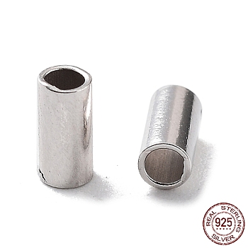 Rhodium Plated 925 Sterling Silver Spacer Tube Beads, Column, Platinum, 4x2mm, Hole: 1.5mm, about 217pcs(10g)/bag