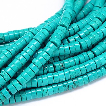 Natural Howlite Flat Round Heishi Bead Strands, Dyed & Heated, Medium Turquoise, 6x3mm, Hole: 1mm, about 129pcs/strand, 15.55 inch