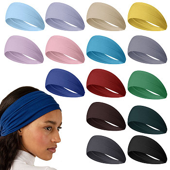 15Pcs 15 Colors Polyester & Elastic Headbands, Hair Accessories for Women Girls, Mixed Color, 450x90x6mm, 1pc/color 