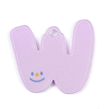 Acrylic Pendants, Letter with Smiley Face , Letter W, 29~38x21.5~34.5x2.3mm, Hole: 3mm