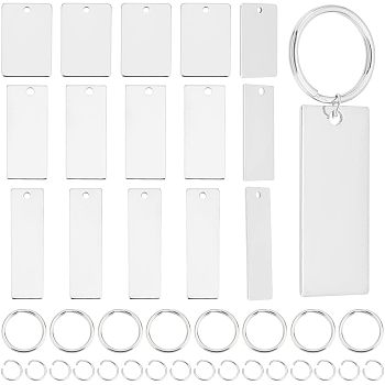 DIY Stamping Blank Tag Keychain Making Kit, Including 201 Stainless Steel Rectangle Pendants, 304 Stainless Steel Split Key Rings, Stainless Steel Color, 98Pcs/box