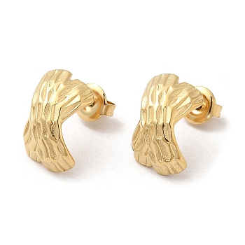 Ion Plating(IP) 304 Stainless Steel Stud Earrings, Criss Cross, Real 14K Gold Plated, 15.5x10mm