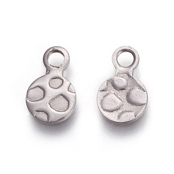 304 Stainless Steel Charms, Flat Round, Bumpy, Stainless Steel Color, 9.5x6x0.7mm, Hole: 1.8mm