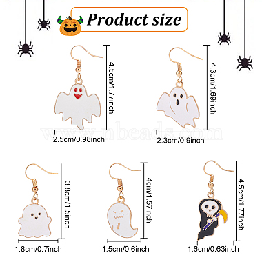 anattasoul 8 Paare 8 Stil Halloween Geist Emaille Ohrhänger Sets(EJEW-AN0002-51)-2