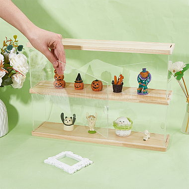 2-Tier Transparent Acrylic Minifigures Display Case with Wooden Base(ODIS-WH0043-65)-4