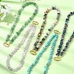 Natural & Synthetic Mixed Gemstone Chip Beaded Necklaces, with 304 Stainless Steel Screw Carabiner Lock, Golden, Mixed Color, 15.94 inch(40.5cm)(NJEW-JN06275)