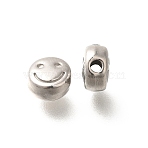Anti-Tarnish 304 Stainless Steel Beads, Flat Round with Smiling Face, Stainless Steel Color, 5.5x3.5mm, Hole: 1.5mm(STAS-I321-20P)