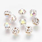 Sew on Rhinestone, Glass Rhinestone, Grade A, AB Color, Half Round, Silver, 6x5mm, Hole: 1.5mm(RB-D010-S)