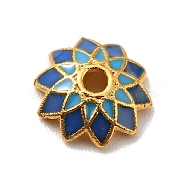 Multi-Petal Alloy Enamel Bead Caps, Cadmium Free & Lead Free, Golden, Flower, Royal Blue, 7.5x2mm, Hole: 1.4mm(FIND-G029-05G-02)