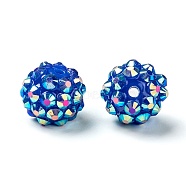 Chunky Resin Rhinestone Beads, Resin Round Beads, Royal Blue, 12mm, Hole: 3mm(X-RESI-M019-22)