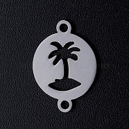201 Stainless Steel Links connectors, Flat Round with Coconut Tree, Stainless Steel Color, 16.5x12x1mm, Hole: 1.5mm(STAS-T049-T654-1)