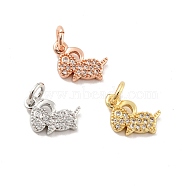 Sheep Brass Micro Pave Clear Cubic Zirconia Charms, with Jump Rings, Cadmium Free & Lead Free, Mixed Color, 8.5x11x2mm, Hole: 3mm(KK-G425-12)