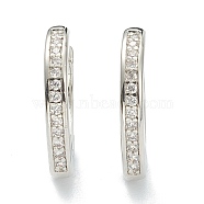 Brass Micro Pave Clear Cubic Zirconia Huggie Hoop Earrings, Teardrop, Real Platinum Plated, 16x14x2.5~2.7mm, Pin: 1mm(EJEW-A058-26P)