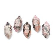 Faceted No Hole Natural Rhodonite Beads, Healing Stones, Reiki Energy Balancing Meditation Therapy Wand, Double Terminated Point, for Wire Wrapped Pendants Making, 19~22x7~8mm(G-K034-20mm-14)