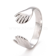 304 Stainless Steel Double Hand Hug Open Cuff Ring for Women, Stainless Steel Color, US Size 8 1/2(18.5mm)(RJEW-C025-08A-P)